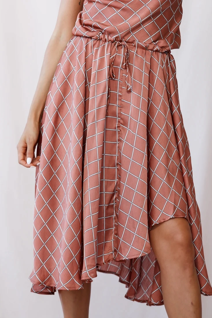 Ava Cowl Neck Drawstring Midi Dress Bronze