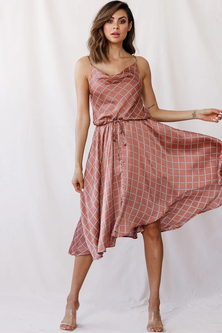 Ava Cowl Neck Drawstring Midi Dress Bronze