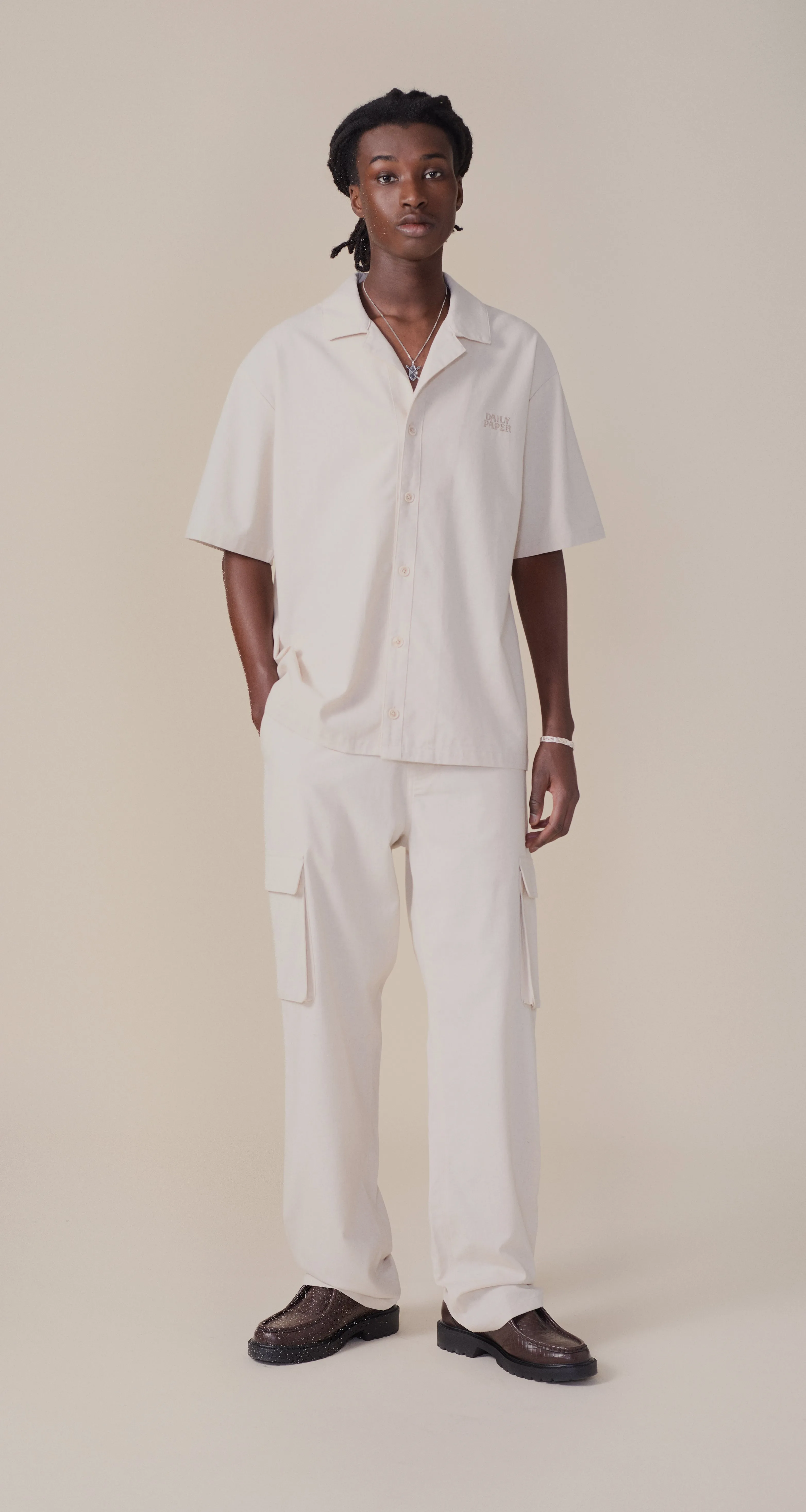 Beige Linen Cargo Pants