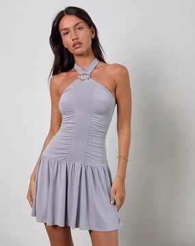 Belasar Mini Dress in Cupro Lilac Grey