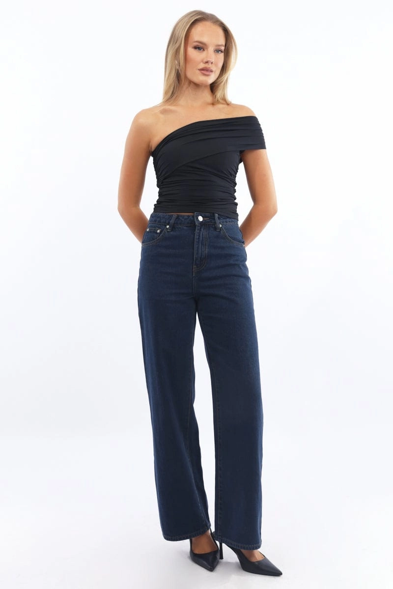 Black Asymmetrical Off Shoulder Top