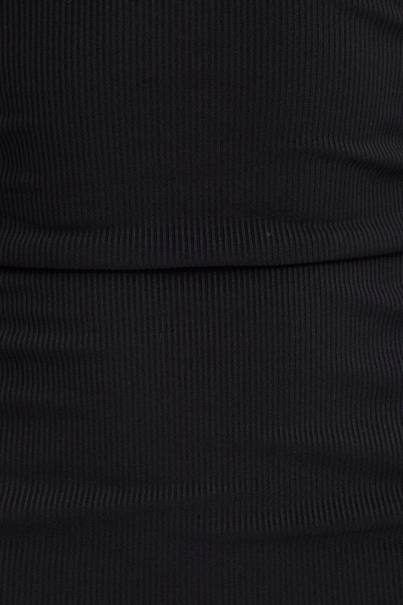 Black Bodycon Dress Long Sleeve Collared Rib