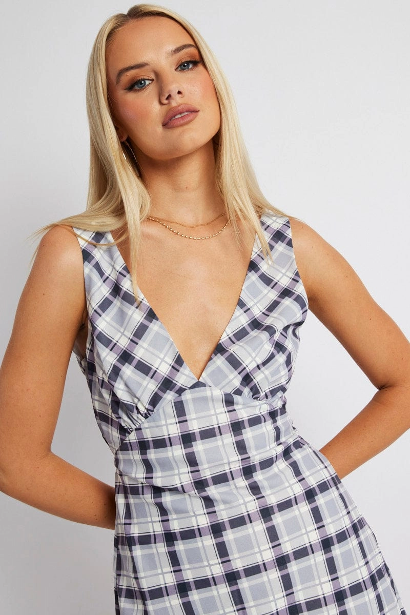 Black Check A Line Dress Sleeveless