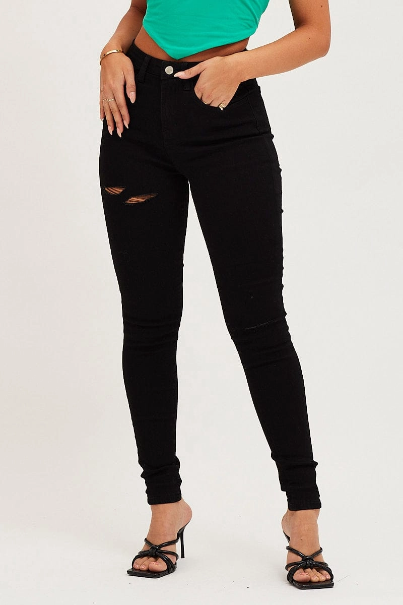 Black Denim Jeans High Rise Skinny