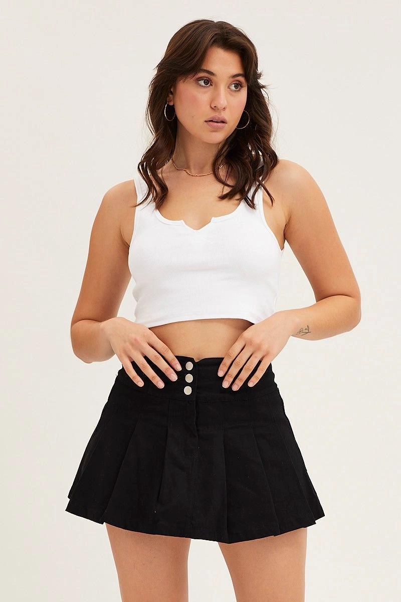 Black Mid Rise Pleated Mini Skirt