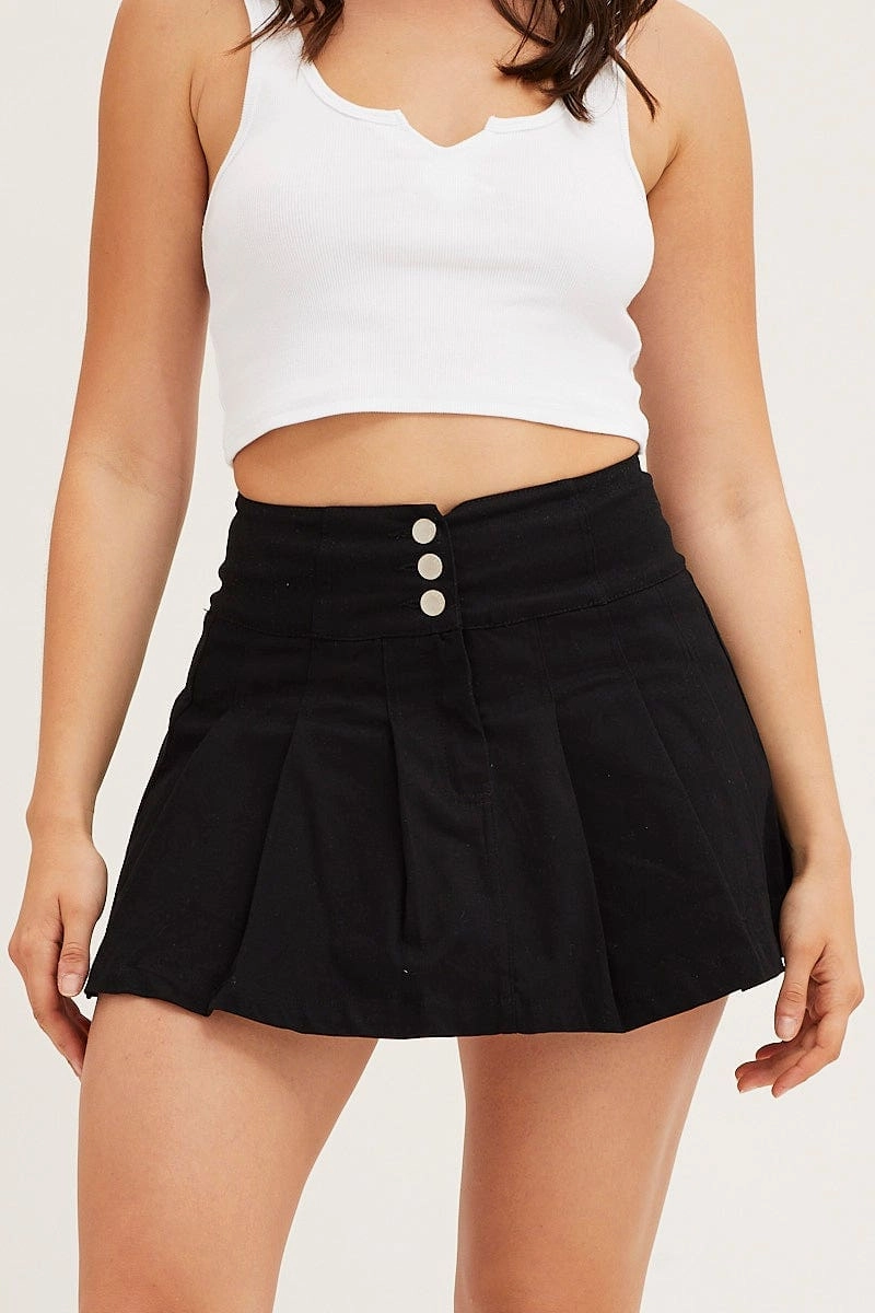 Black Mid Rise Pleated Mini Skirt