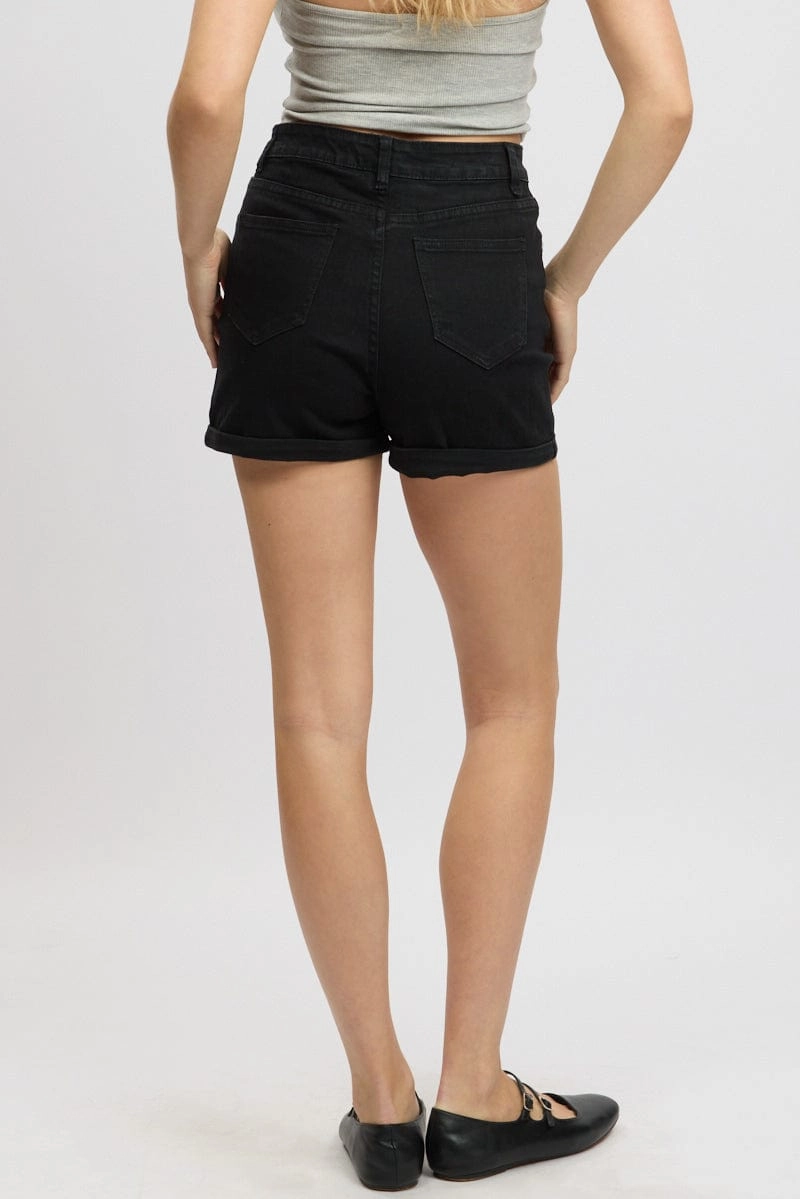 Black Mom Shorts High Rise Stretch