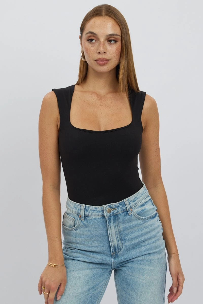 Black Supersoft Bodysuit Scoop Neck
