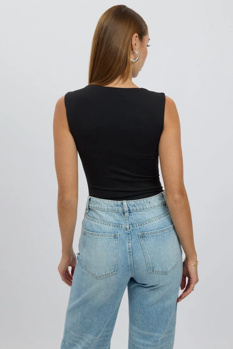 Black Supersoft Bodysuit Scoop Neck