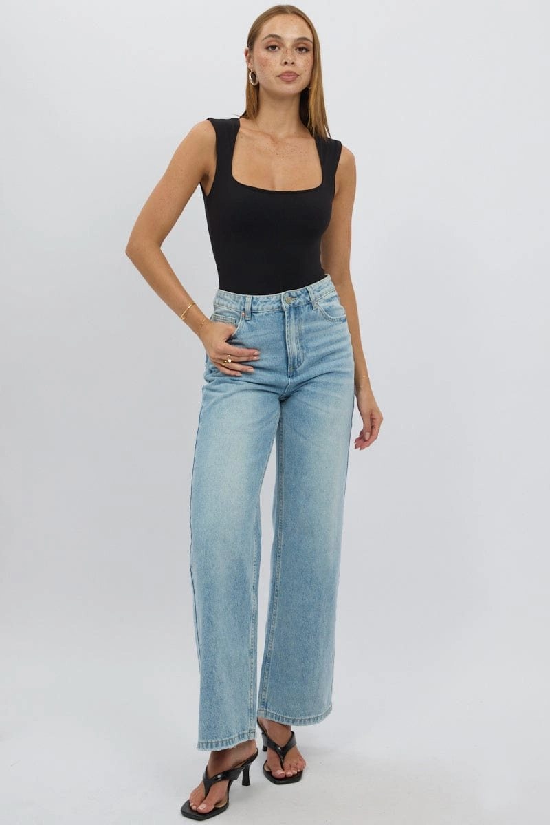 Black Supersoft Bodysuit Scoop Neck