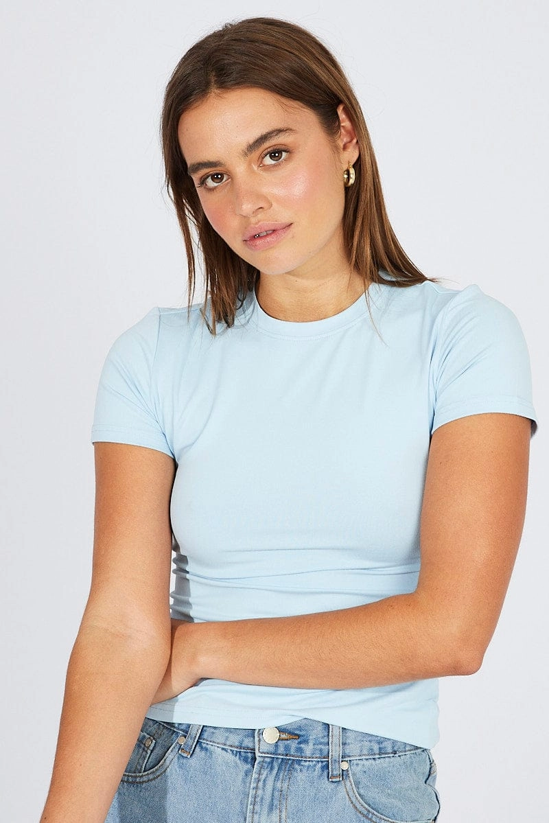 Blue Supersoft Top Short Sleeve Round Neck