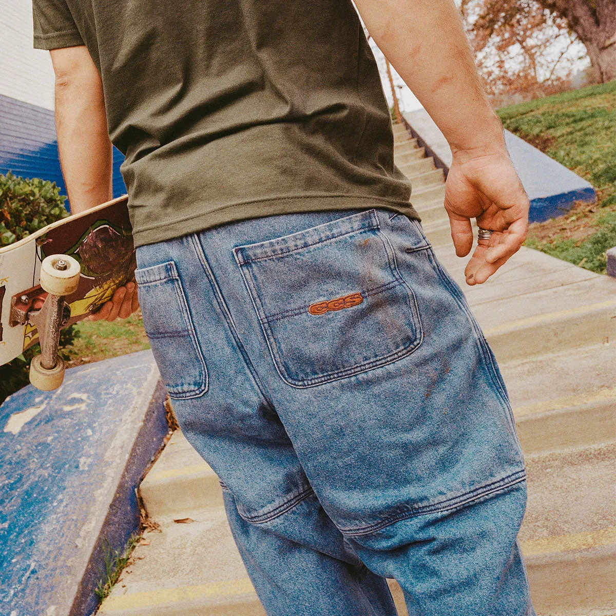 CCS 4x4 Reinforced Baggy Taper Denim Jeans - Medium Wash