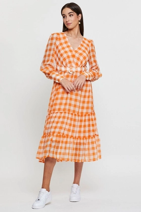 Check Dress Long Sleeve Maxi