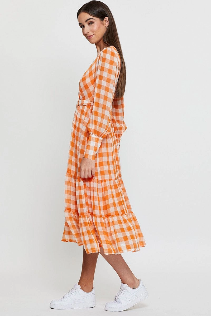 Check Dress Long Sleeve Maxi