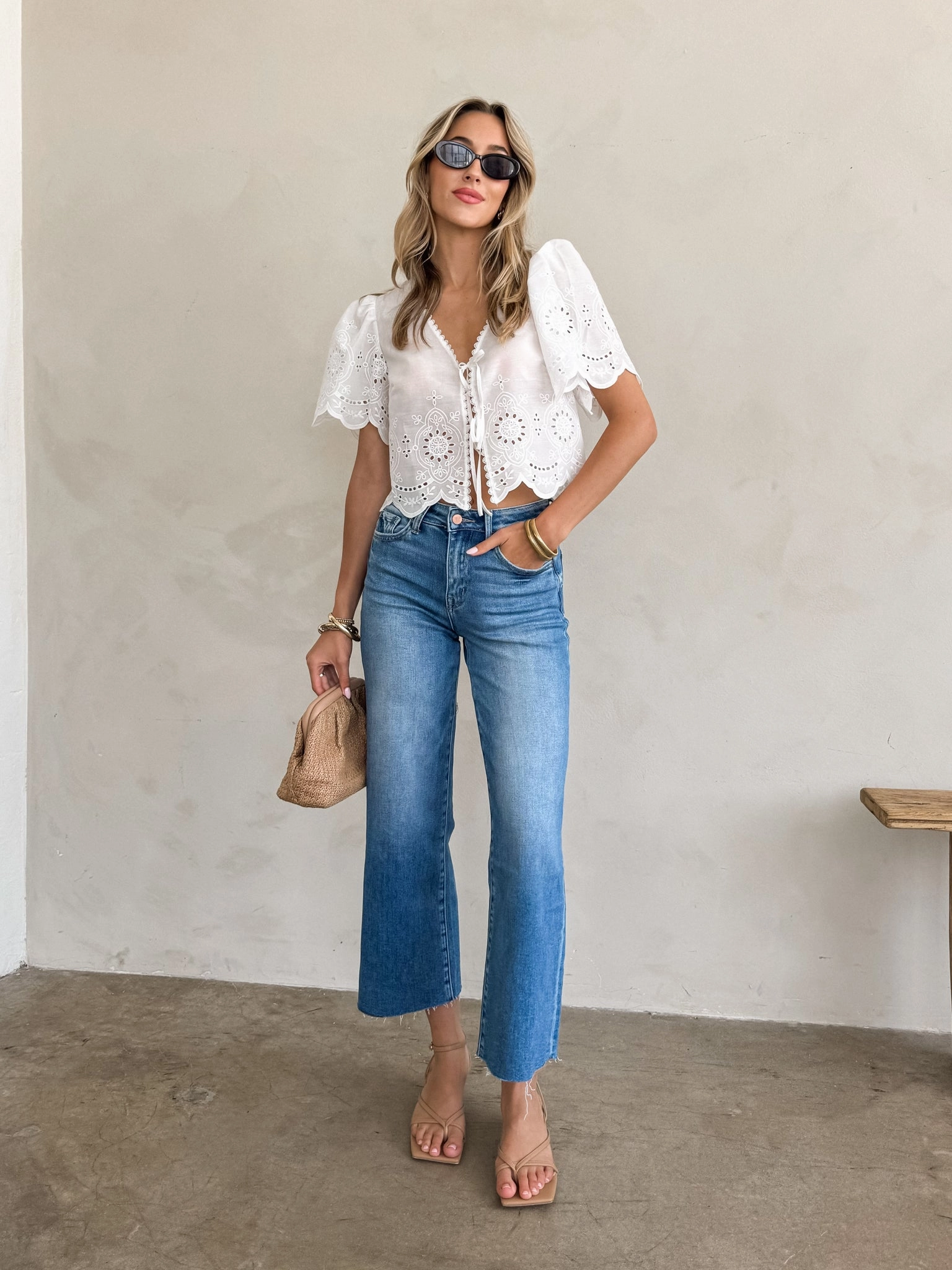 Checked Out Eyelet Blouse