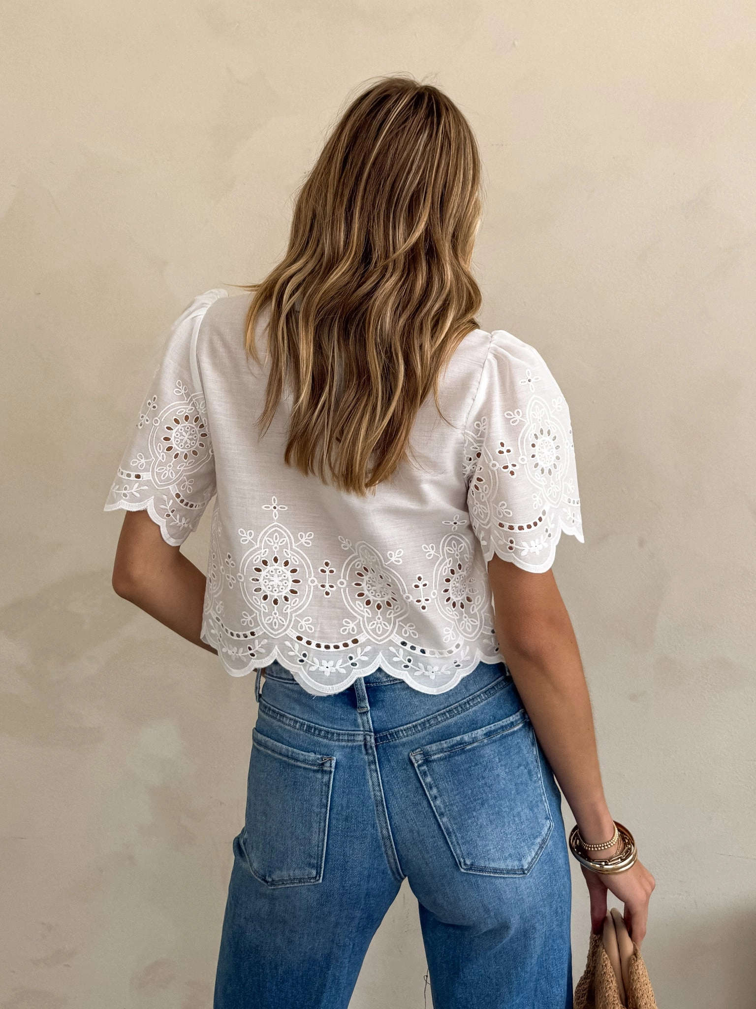 Checked Out Eyelet Blouse