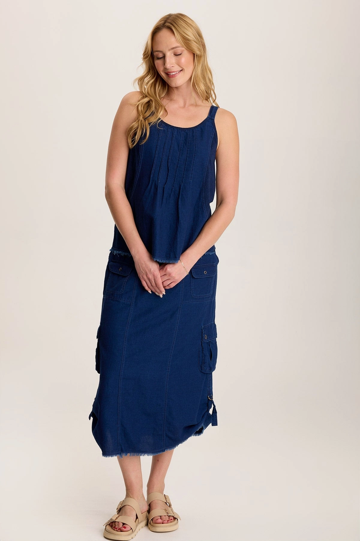Chesney Mock-Denim Cargo Midi Skirt