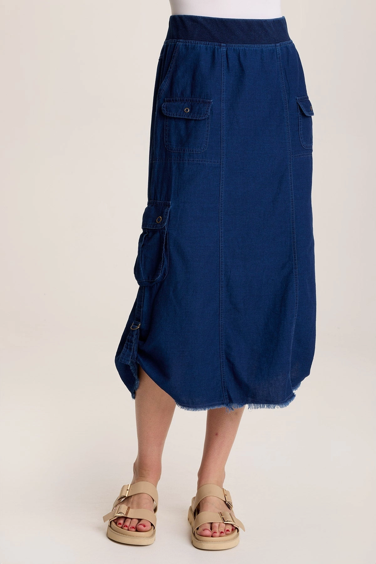 Chesney Mock-Denim Cargo Midi Skirt