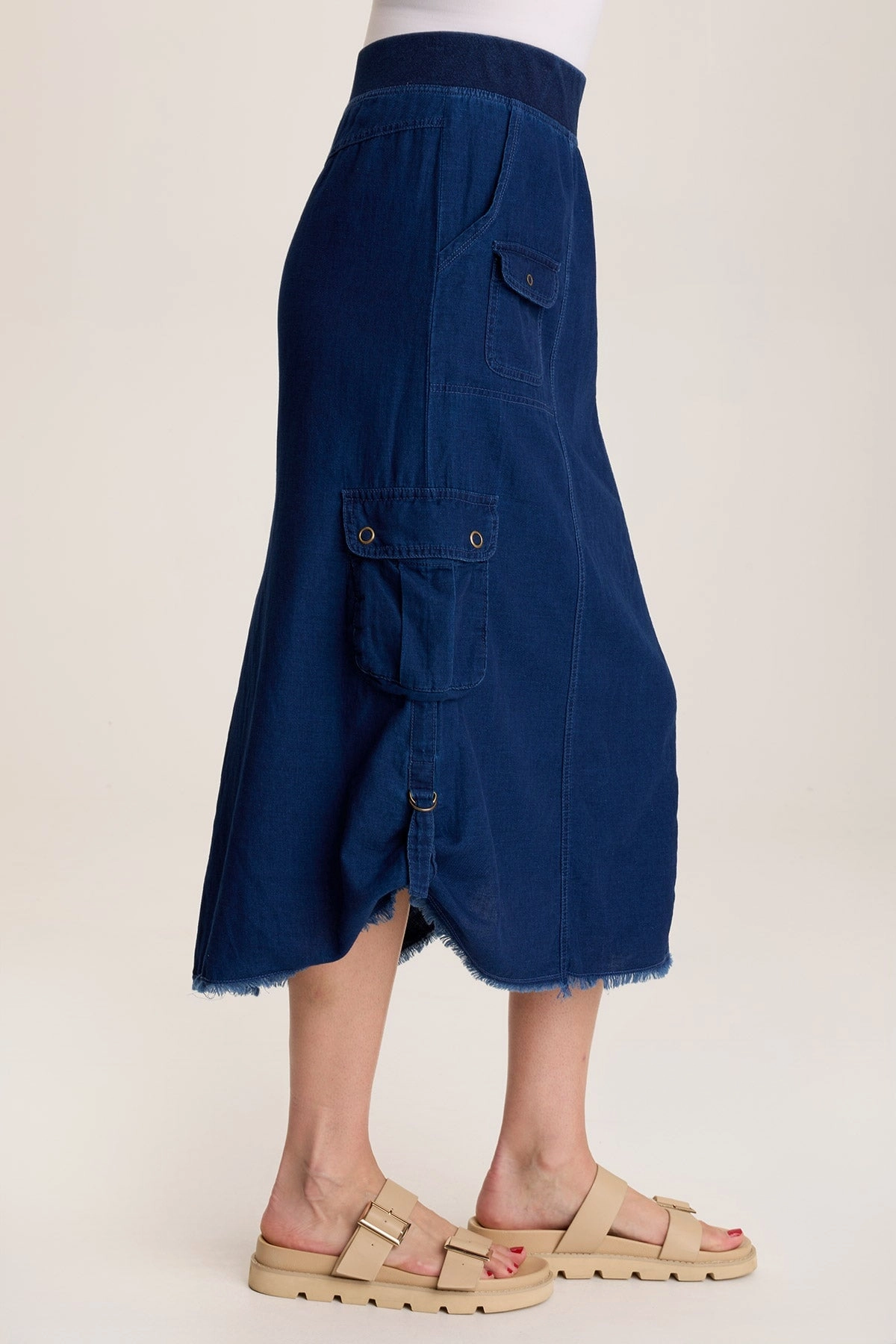Chesney Mock-Denim Cargo Midi Skirt