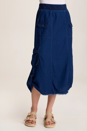 Chesney Mock-Denim Cargo Midi Skirt