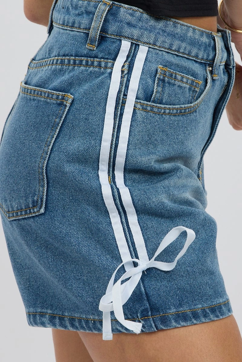 Denim Relaxed Shorts Ribbon detail