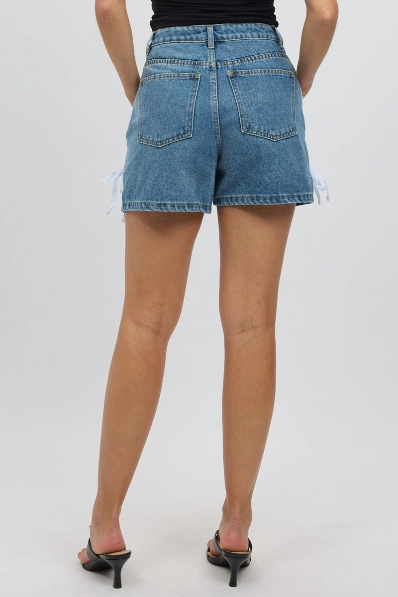 Denim Relaxed Shorts Ribbon detail
