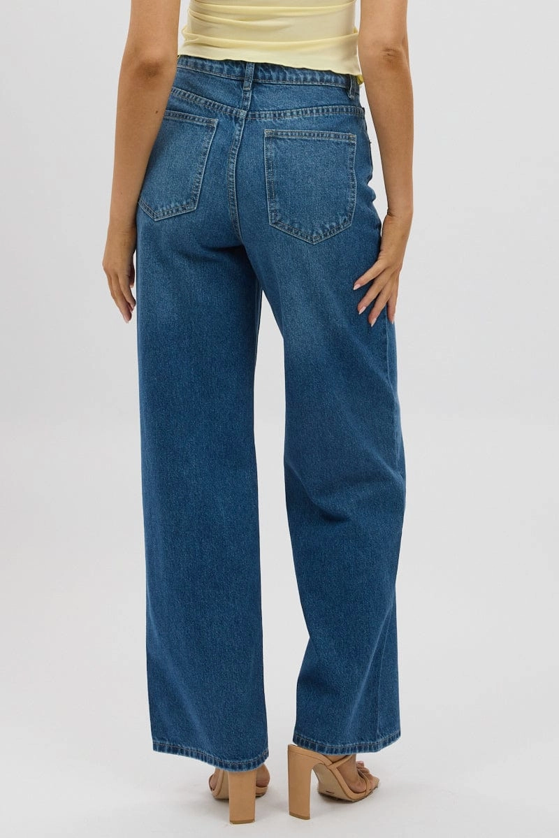 Denim Wide Leg Jeans Mid Rise