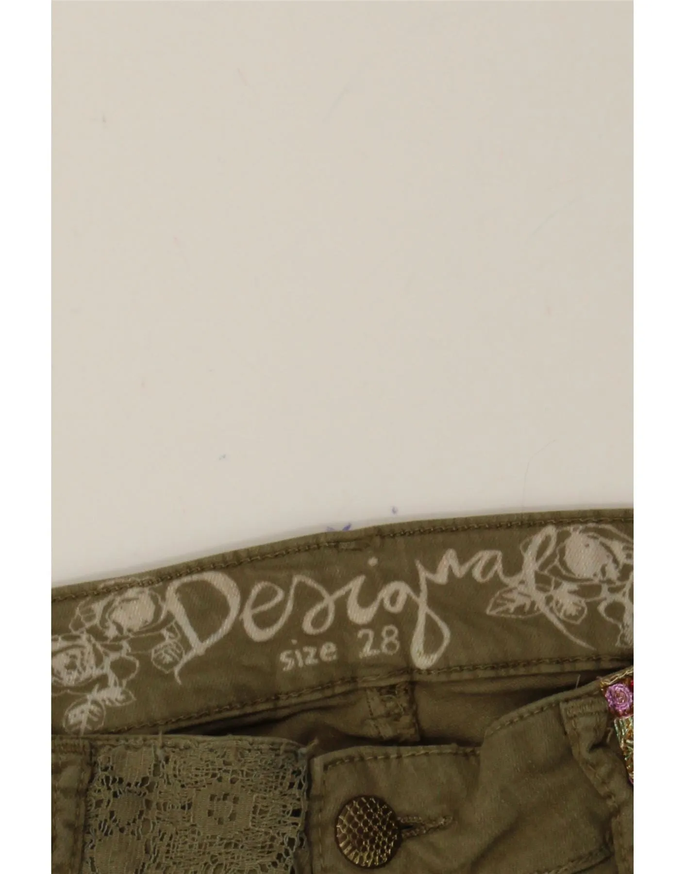 DESIGUAL Womens Slim Cargo Trousers W28 L28 Khaki Floral