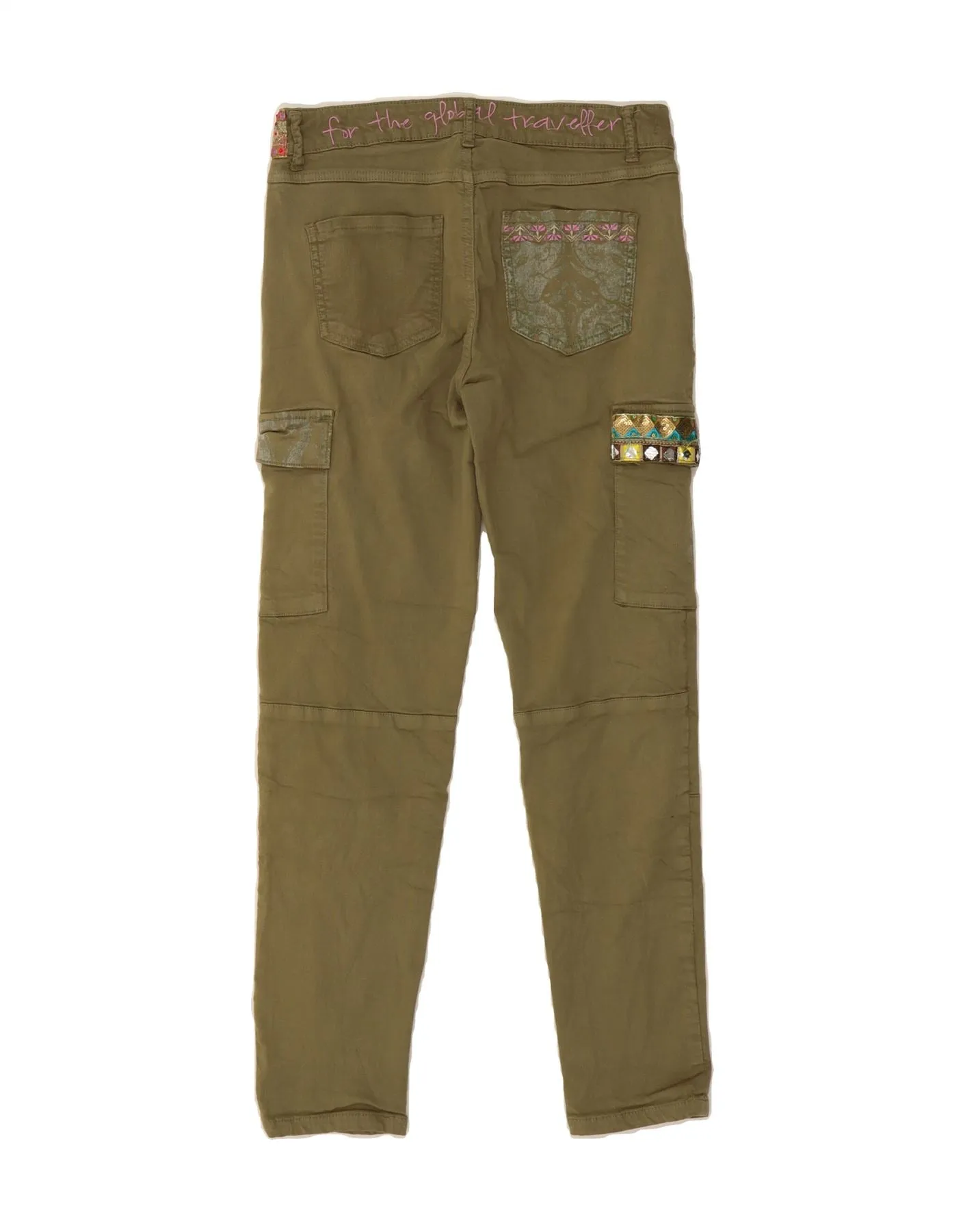 DESIGUAL Womens Slim Cargo Trousers W28 L28 Khaki Floral