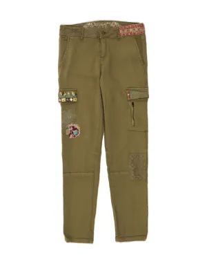 DESIGUAL Womens Slim Cargo Trousers W28 L28 Khaki Floral