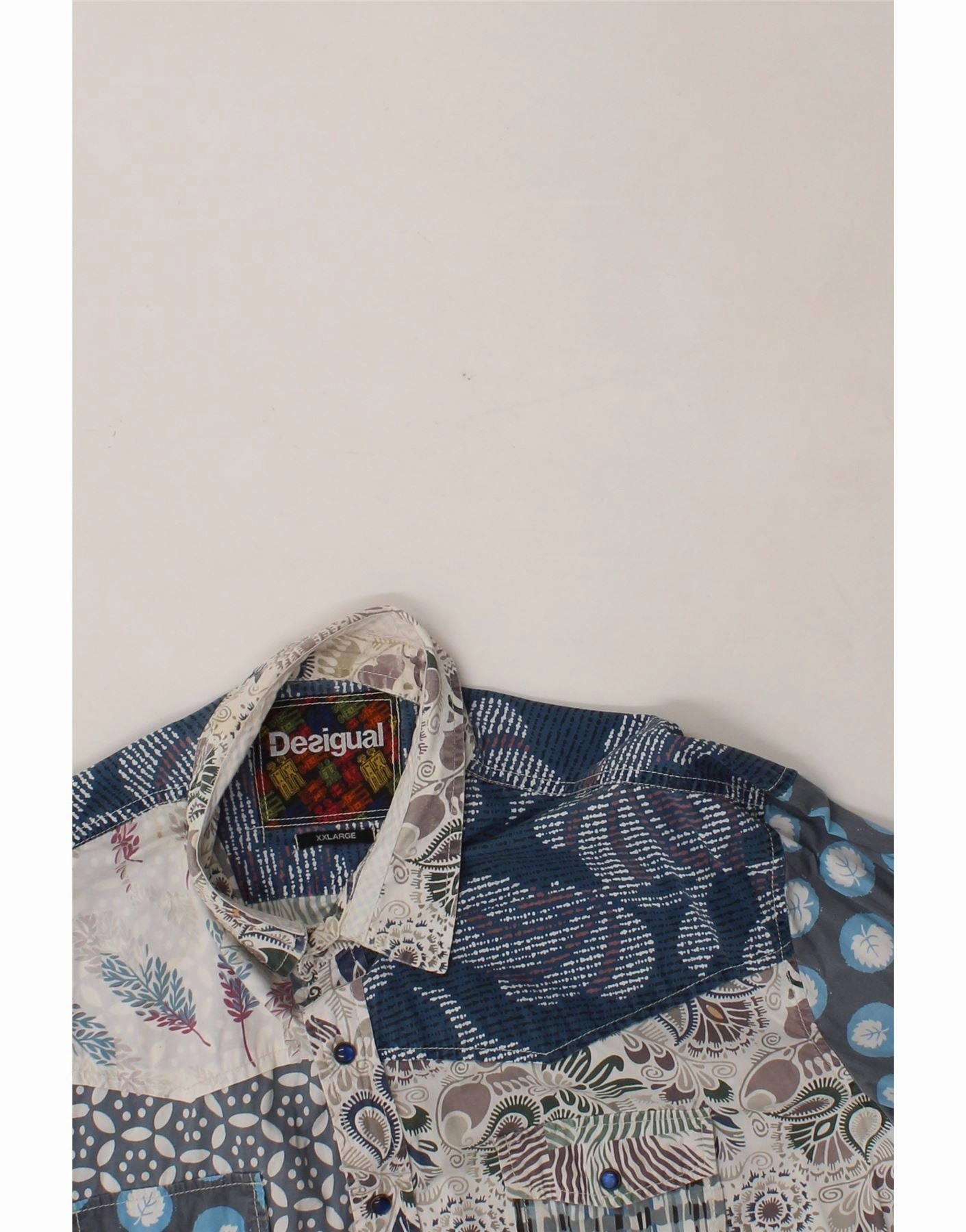 DESIGUAL Mens Shirt 2XL Multicoloured Patchwork Cotton