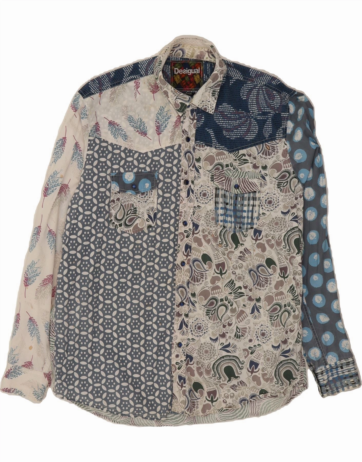 DESIGUAL Mens Shirt 2XL Multicoloured Patchwork Cotton