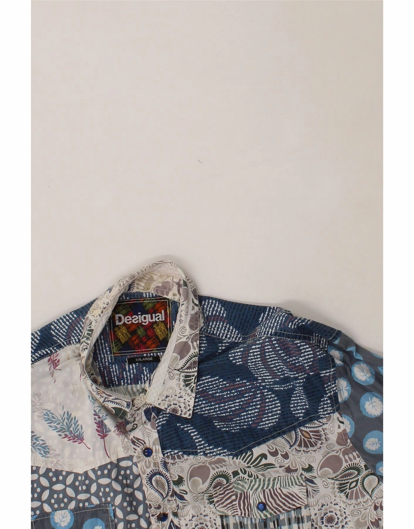 DESIGUAL Mens Shirt 2XL Multicoloured Patchwork Cotton