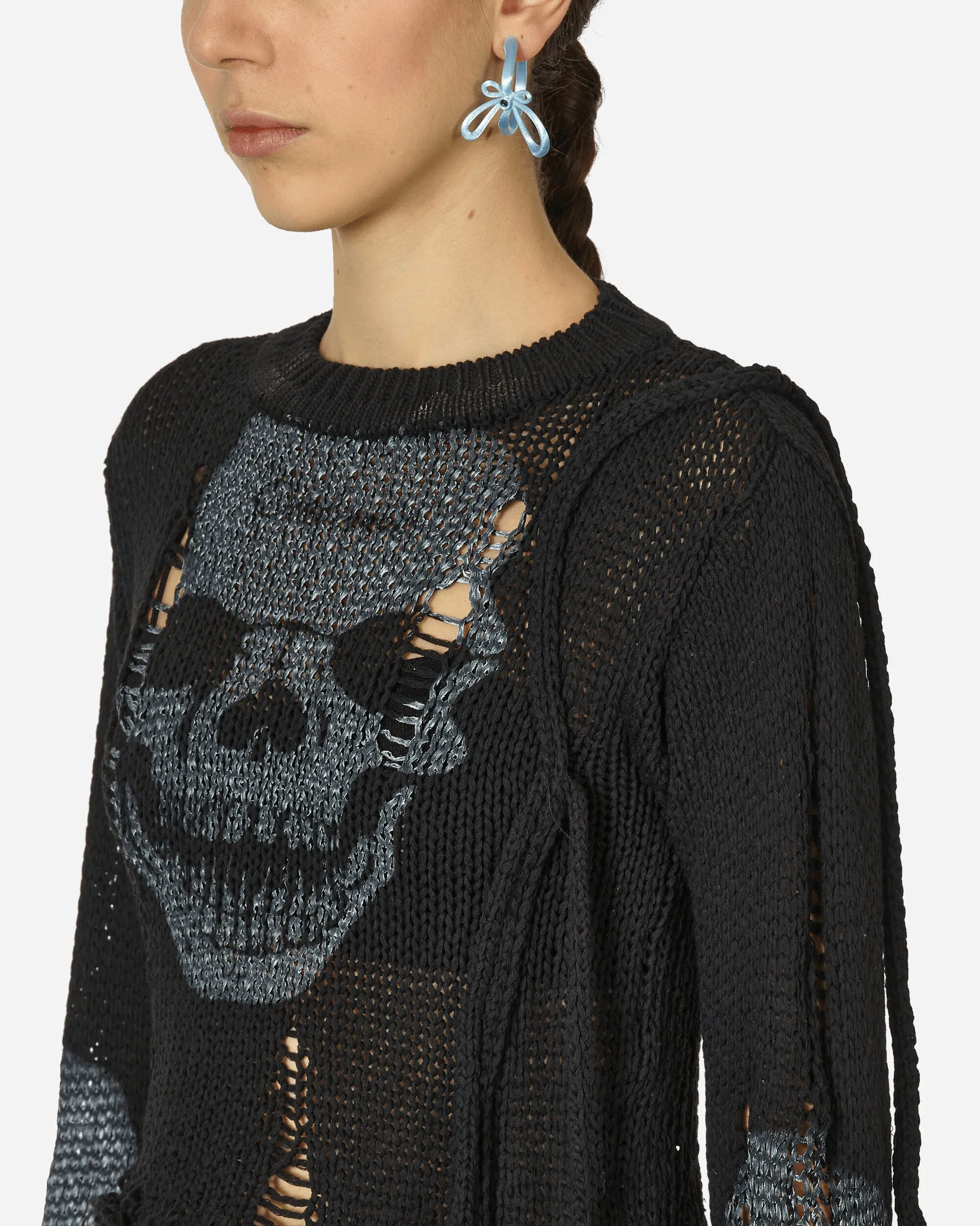 Distressed Knit Longsleeve Sweater Black