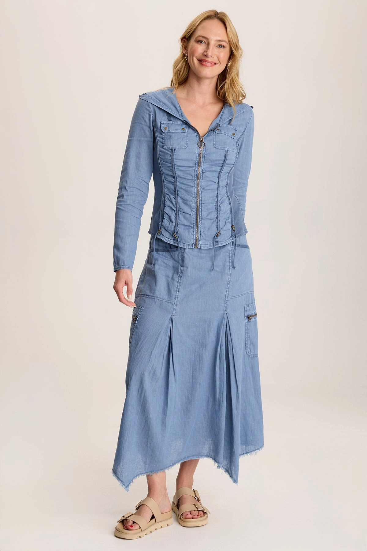 Doak Skirt with Sharkbite Hem and Cargo Pockets