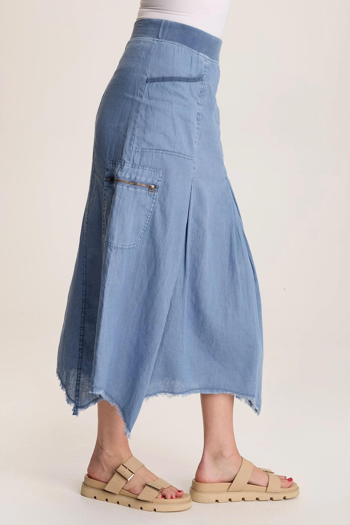 Doak Skirt with Sharkbite Hem and Cargo Pockets