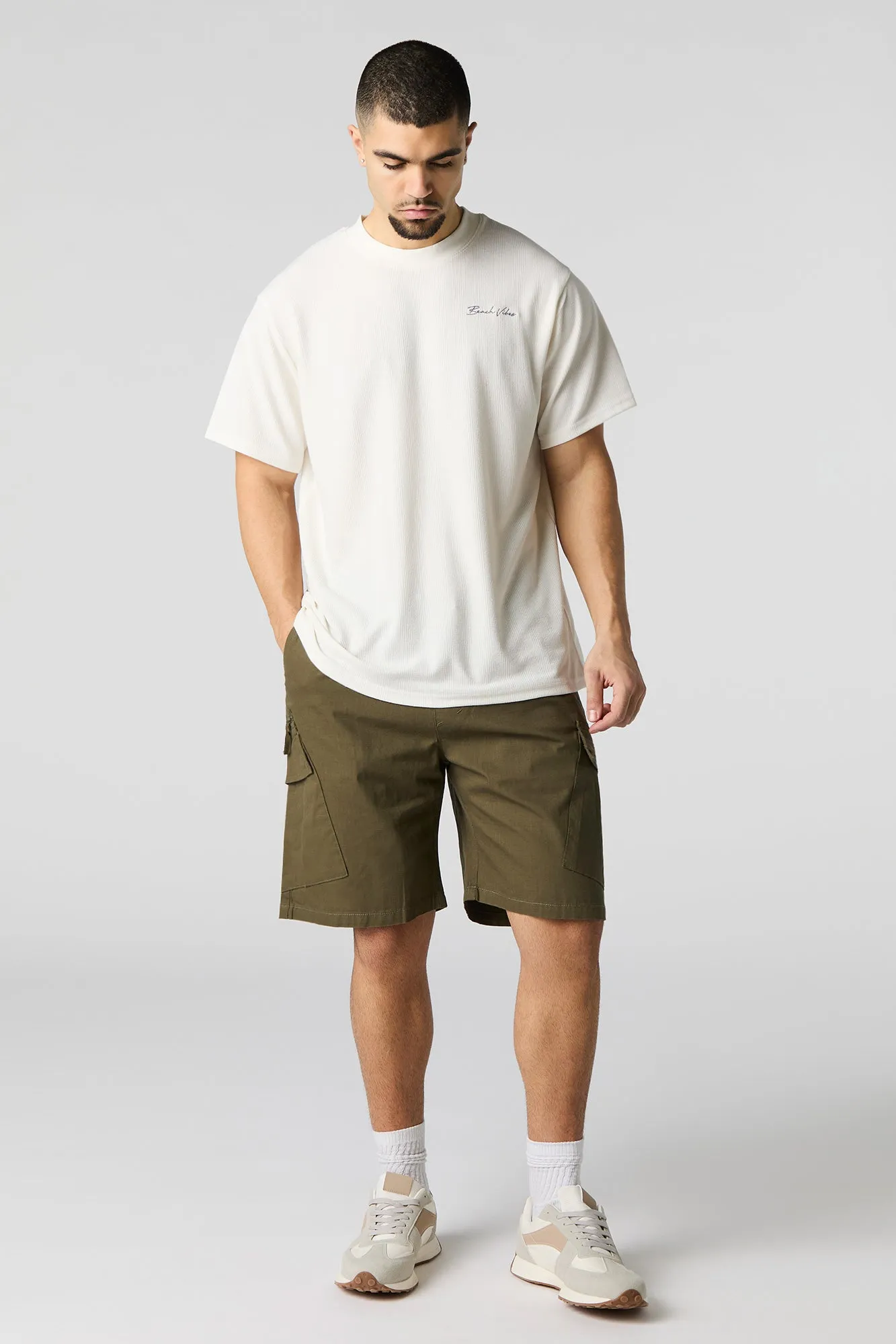 Drawstring Zipper Cargo Short