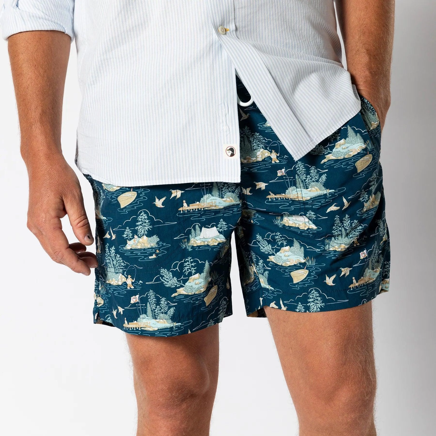 Duck Head 6" Sailport Printed Swim Short - Dark Indigo