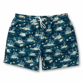 Duck Head 6" Sailport Printed Swim Short - Dark Indigo