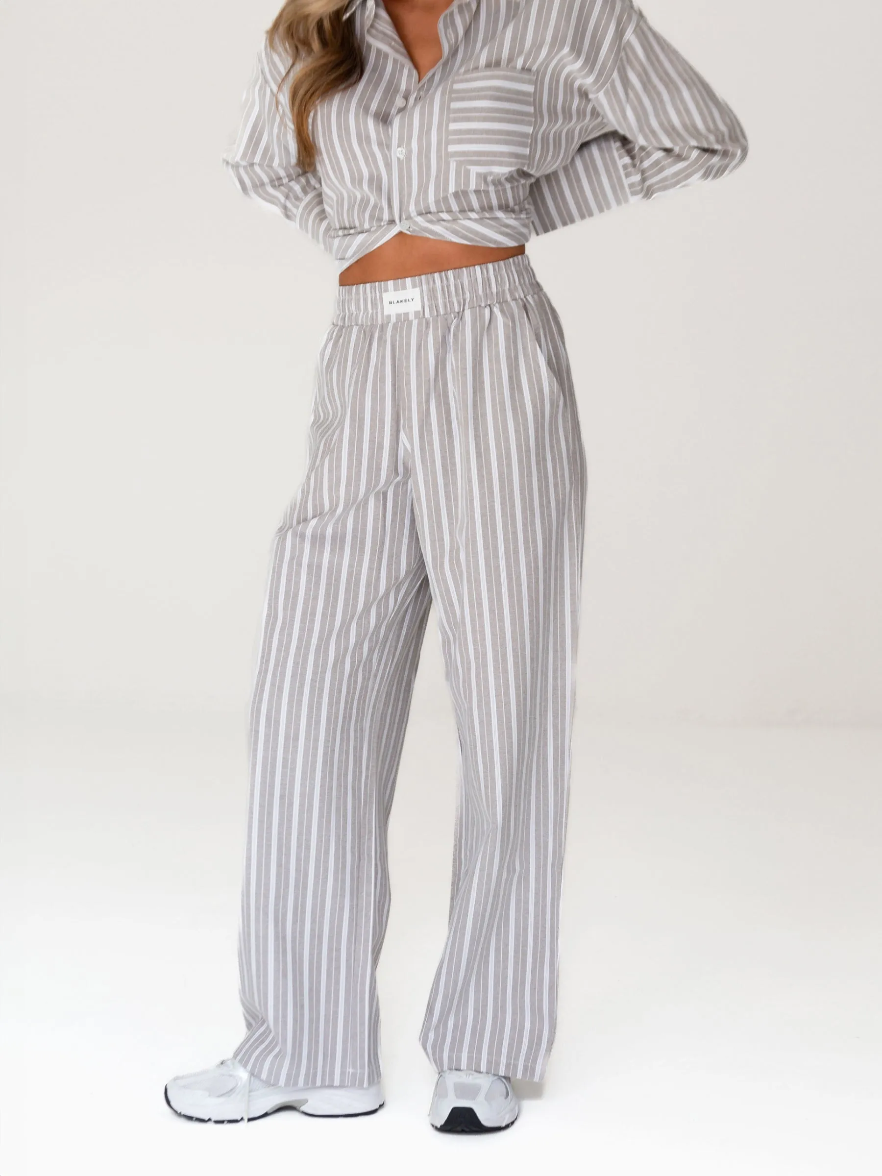 Elena Stripe Trousers - Light Brown