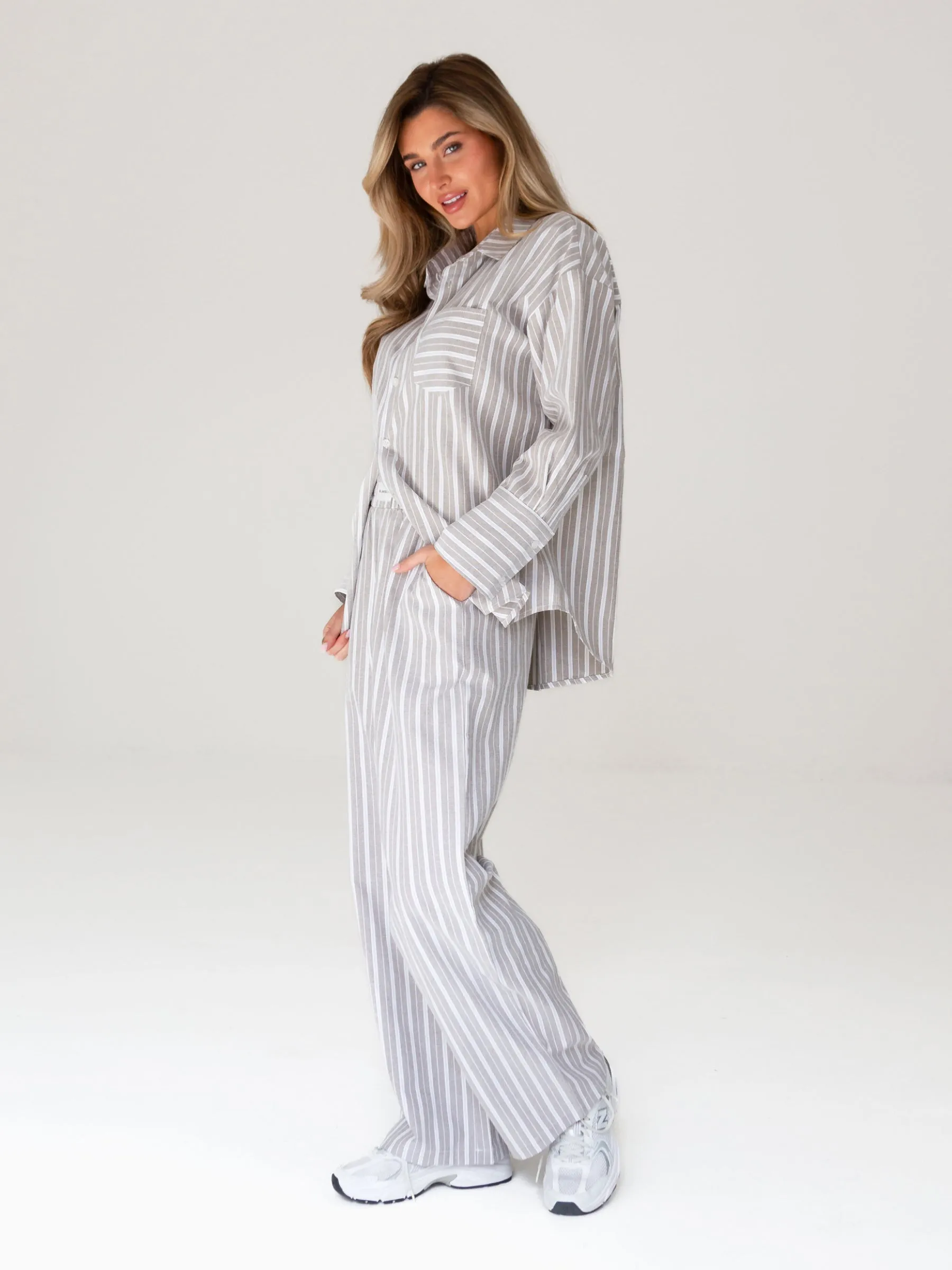 Elena Stripe Trousers - Light Brown