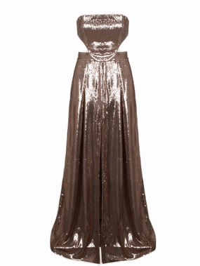 Elisabetta Franchi Sequinned Strapless Slit Dress