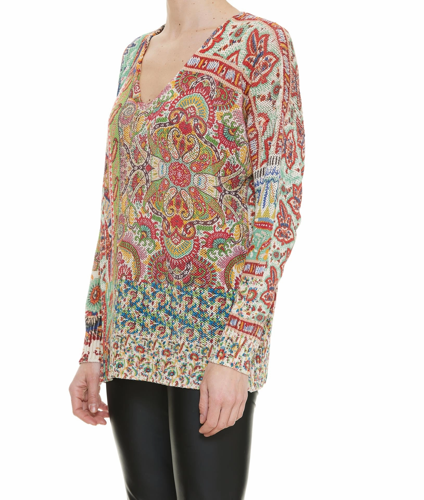 Etro Patchwork Print V-Neck Knitted Jumper