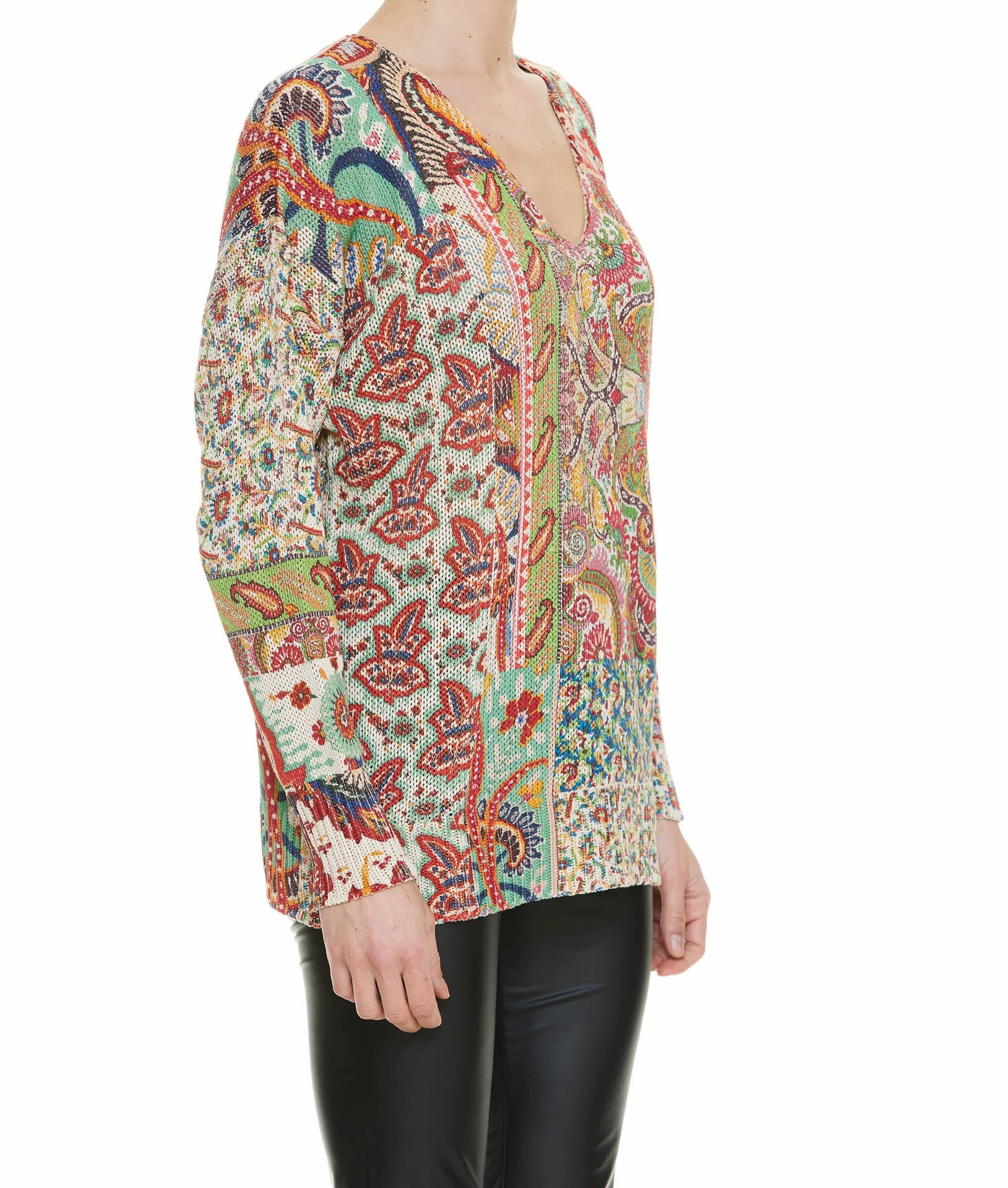 Etro Patchwork Print V-Neck Knitted Jumper