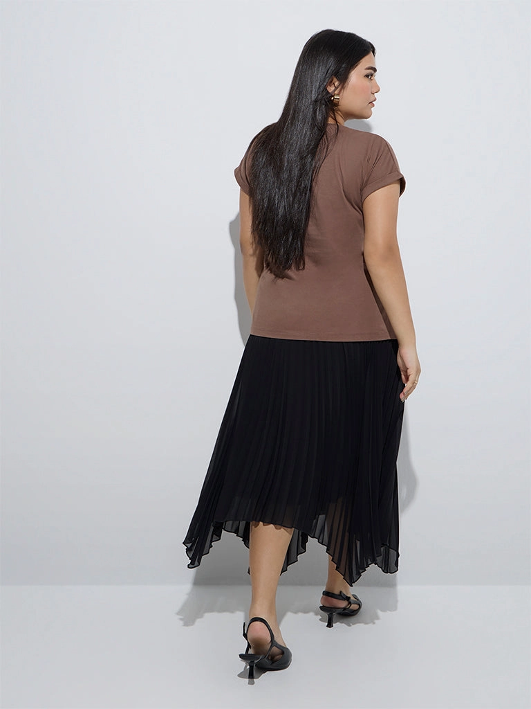 Gia Brown Leaf Design Cotton T-Shirt
