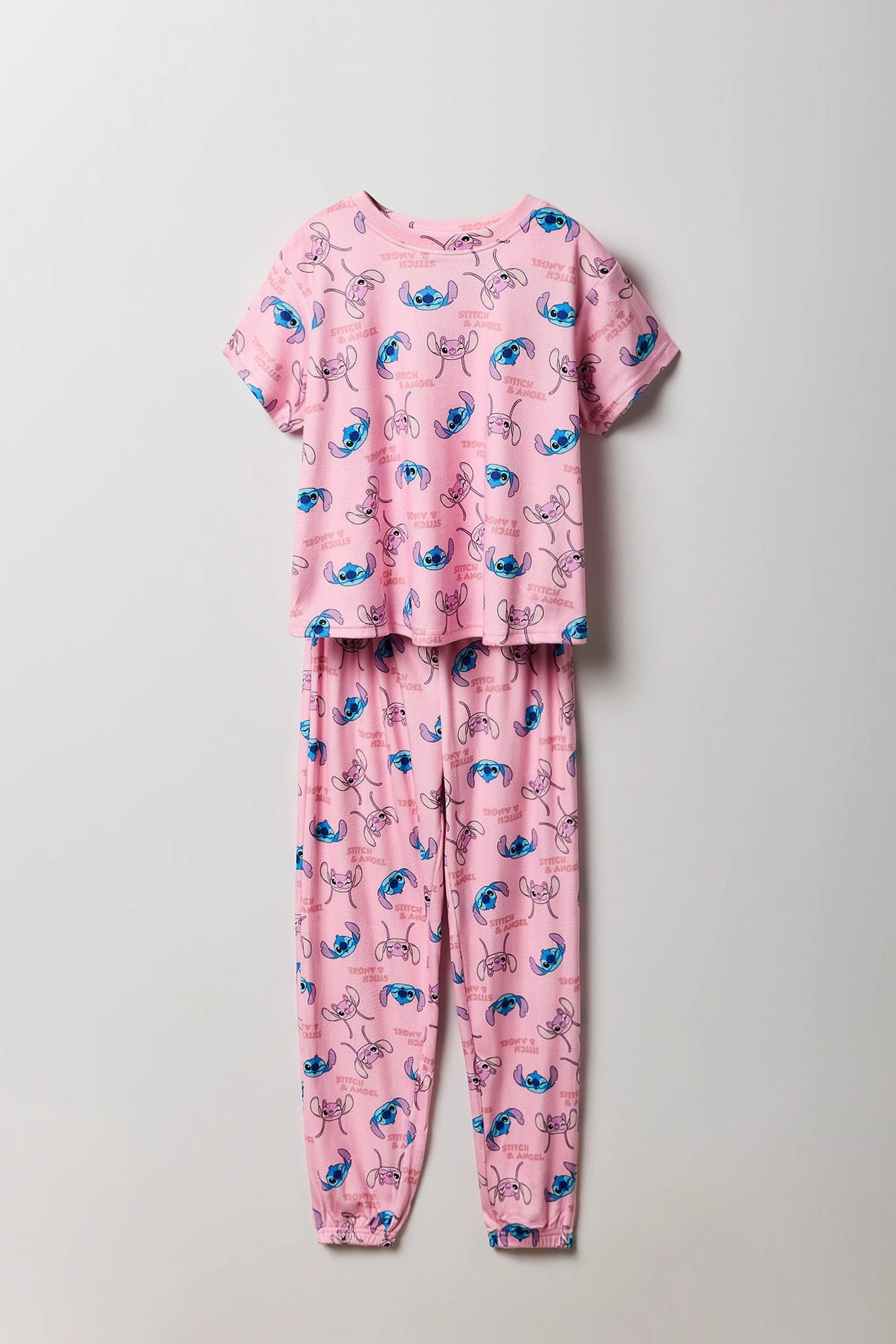 Girls Angel & Stitch Print T-Shirt & Pant 2 Piece Licensed Casual Set