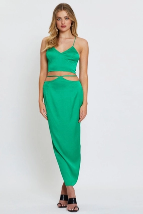 Green Slip Skirt Maxi Satin