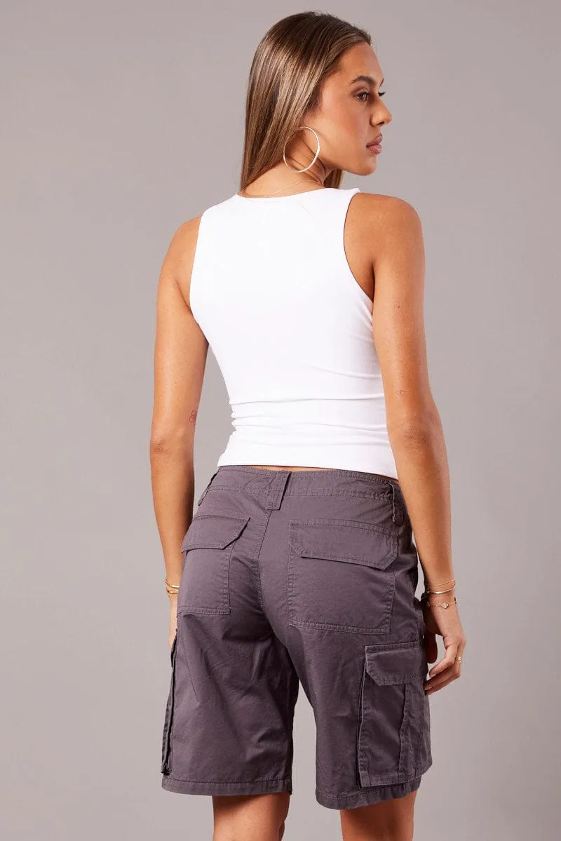 Grey Cargo Shorts Low Rise