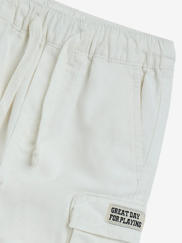 HOP Kids White Cargo-Style Mid-Rise Cotton Shorts