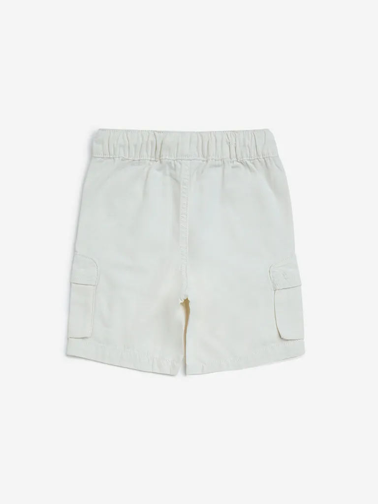 HOP Kids White Cargo-Style Mid-Rise Cotton Shorts